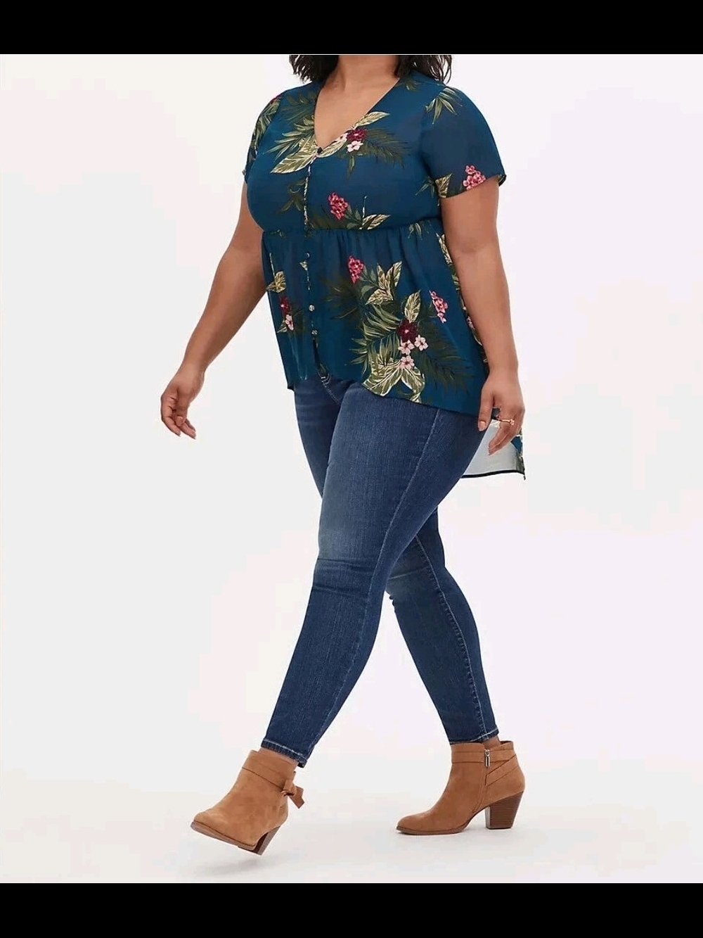 Torrid Tropical Floral Sheer Chiffon Babydoll Tunic